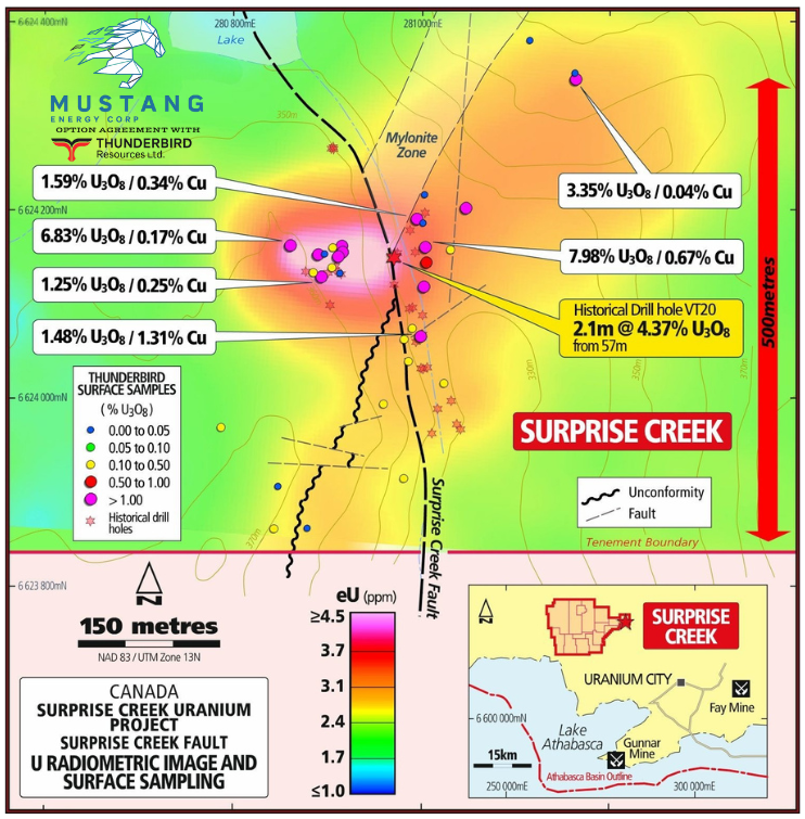 Figure 2 - Surprise Creek Fault Surface Samples and Target Areas1, 2, 4, 5