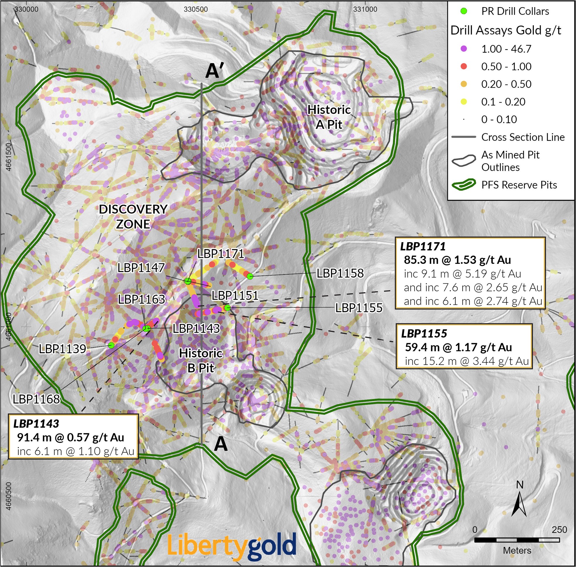 Plan Map of the Discovery Zone with current drill holes