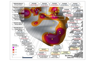 Long Section Looking ENE Expanded View of SAM W with Drill Intercepts (CNW Group/1911 Gold Corporation)