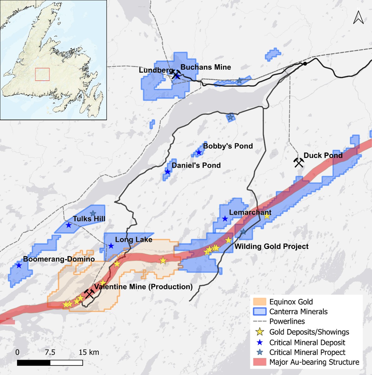 Figure 3. Canterra’s Central Newfoundland Mining District properties.