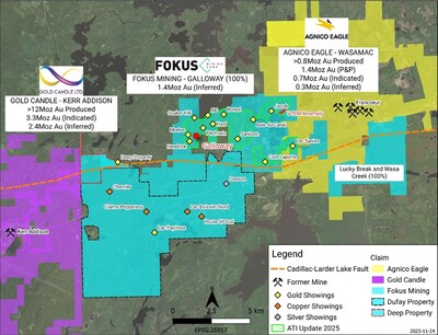 Figure 1 - Fokus Mining’s Expanded Land Package along the Cadillac‑Larder Lake Fault (CNW Group/Fokus Mining Corporation) Figure 1 - Fokus Mining’s Expanded Land Package along the Cadillac‑Larder Lake Fault (CNW Group/Fokus Mining Corporation)