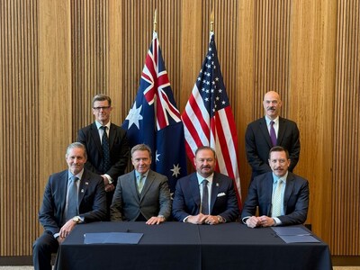 Back left to right, Mr. Jason Robertson (Deputy Head of Mission and Ambassador to the Organization of American States, Australian Government) and Mr. Seth Bailey (Deputy Assistant Secretary, Bureau of East Asian and Pacific Affairs, U.S. Government). Front left to right, Mr. Michael R. Hollomon II (USSM Chief Commercial Officer), Mr. Brett Lynch (IonicRE Executive Chairman), Mr. Stacy W. Hastie (USSM Co-founder & CEO), and Mr. James Durrant (RareX Limited Managing Director). Back left to right, Mr. Jason Robertson (Deputy Head of Mission and Ambassador to the Organization of American States, Australian Government) and Mr. Seth Bailey (Deputy Assistant Secretary, Bureau of East Asian and Pacific Affairs, U.S. Government). Front left to right, Mr. Michael R. Hollomon II (USSM Chief Commercial Officer), Mr. Brett Lynch (IonicRE Executive Chairman), Mr. Stacy W. Hastie (USSM Co-founder & CEO), and Mr. James Durrant (RareX Limited Managing Director).