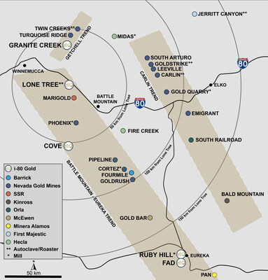 Figure 1: Regional Map of i-80 Gold’s Projects in Northern Nevada, USA (CNW Group/i-80 Gold Corp)