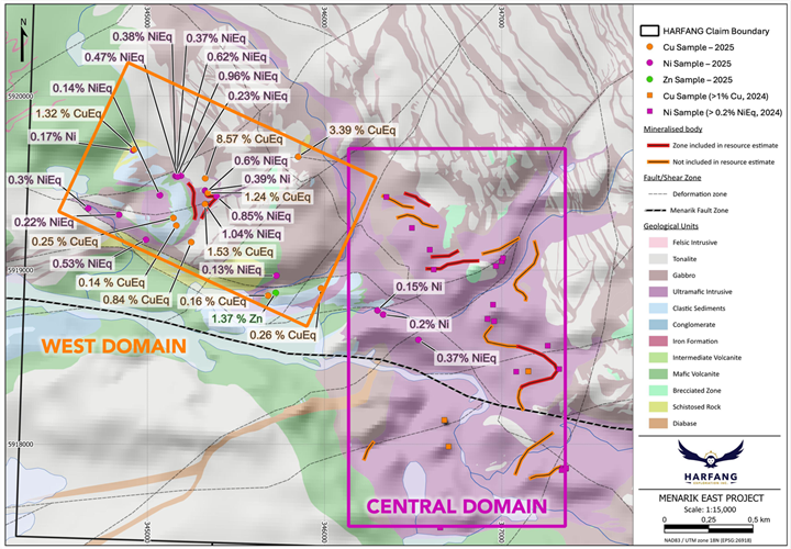 Figure 3. Select 2024 and 2025 exploration results at Menarik East.