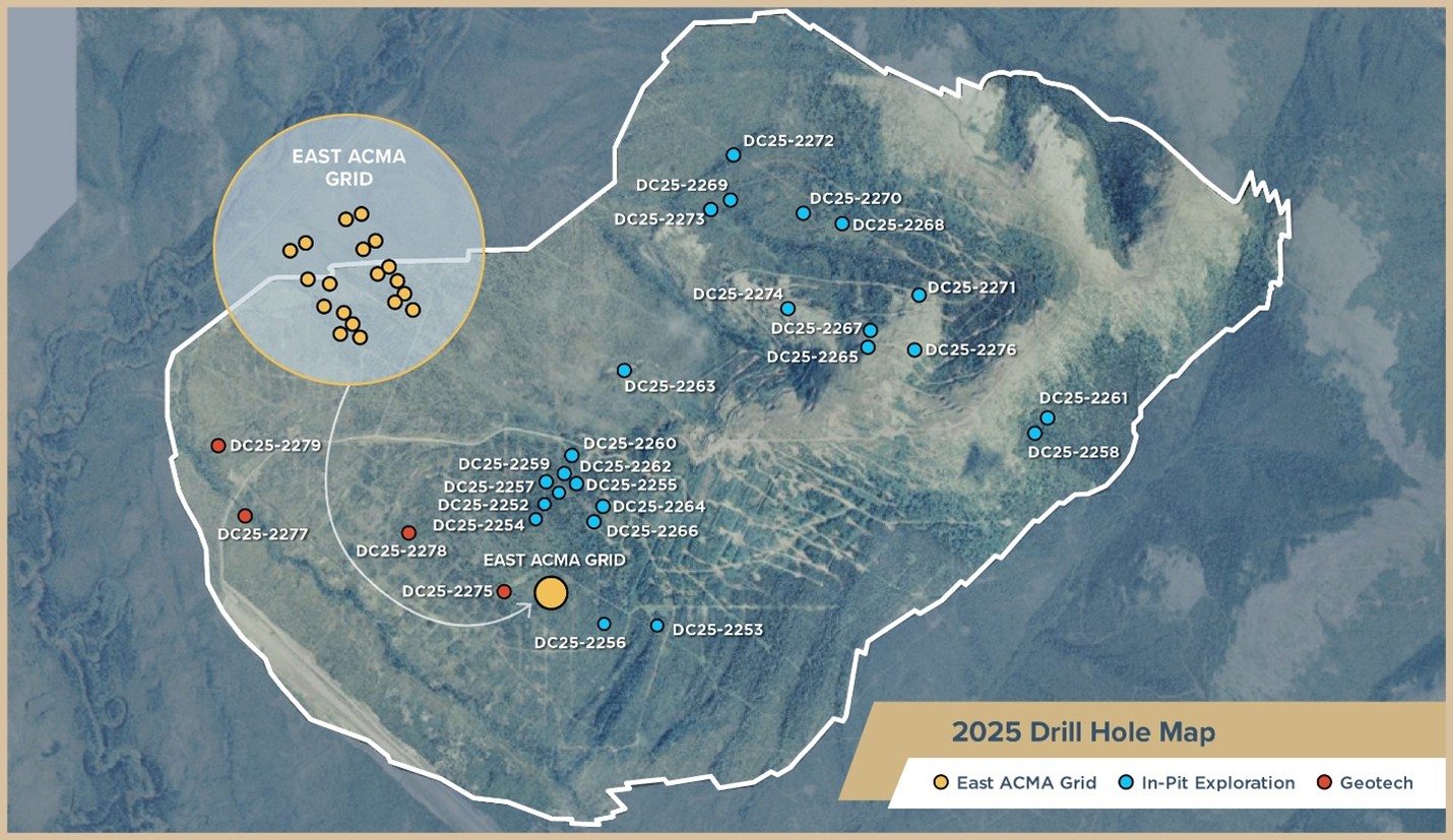 The figure shows the drill hole collar locations of the 2025 program. The drill hole orientations, depths and significant intervals are shown at the end of this release in Tables 1 and 2 of the Appendix.