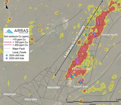 Figure 1. Plan map showing 2024 and 2025 drilling programs (CNW Group/Arras Minerals Corp.) Figure 1. Plan map showing 2024 and 2025 drilling programs (CNW Group/Arras Minerals Corp.)