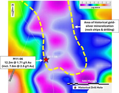Figure 1 – Resistivity depth slice at a depth of 150-250m - Southern Zone. (CNW Group/Black Mammoth Metals Corp) Figure 1 – Resistivity depth slice at a depth of 150-250m - Southern Zone. (CNW Group/Black Mammoth Metals Corp)