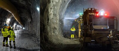 Figures 1 & 2: LNS and Blue Moon advancing underground development at Nussir (inspecting tunnel wall left and ground support activities at the face right). (CNW Group/Blue Moon Metals) Figures 1 & 2: LNS and Blue Moon advancing underground development at Nussir (inspecting tunnel wall left and ground support activities at the face right). (CNW Group/Blue Moon Metals)