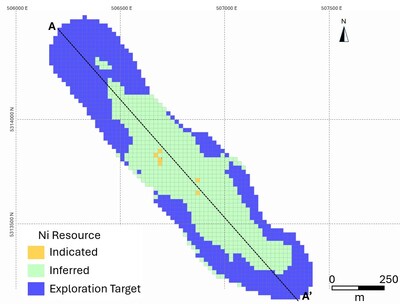 Figure 5. Plan View of the Categorized Bannockburn Resources (TOP) along with % Ni Grade (BOTTOM). (CNW Group/Canada Nickel Company Inc.)