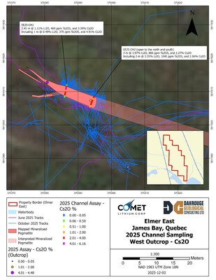 Figure 2 : Elmer East – West Outcrop Channels Closeup (CNW Group/Comet Lithium Corporation) Figure 2 : Elmer East – West Outcrop Channels Closeup (CNW Group/Comet Lithium Corporation)