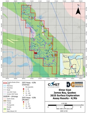Figure 3 : Elmer East – Map of Potassium / Rubidium Ratios (CNW Group/Comet Lithium Corporation) Figure 3 : Elmer East – Map of Potassium / Rubidium Ratios (CNW Group/Comet Lithium Corporation)
