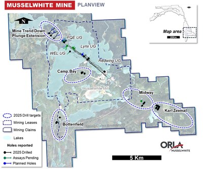 Figure 3: Plan View Showing Location of Targets and Reported Drill Holes (CNW Group/Orla Mining Ltd.)