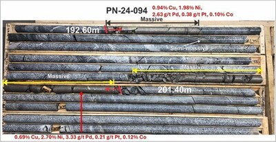 Figure 3 – Massive sulphide ‘rip-up’ blocks within younger tonalite (CNW Group/Power Metallic Mines Inc.) Figure 3 – Massive sulphide ‘rip-up’ blocks within younger tonalite (CNW Group/Power Metallic Mines Inc.)