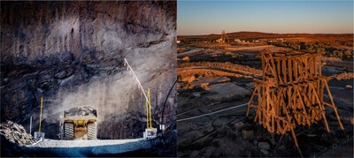 Figure 3: Recent photos of a truck at the underground portal and historic head frame with modern Great Fingall mine facilities in the background (CNW Group/Westgold Resources Limited)