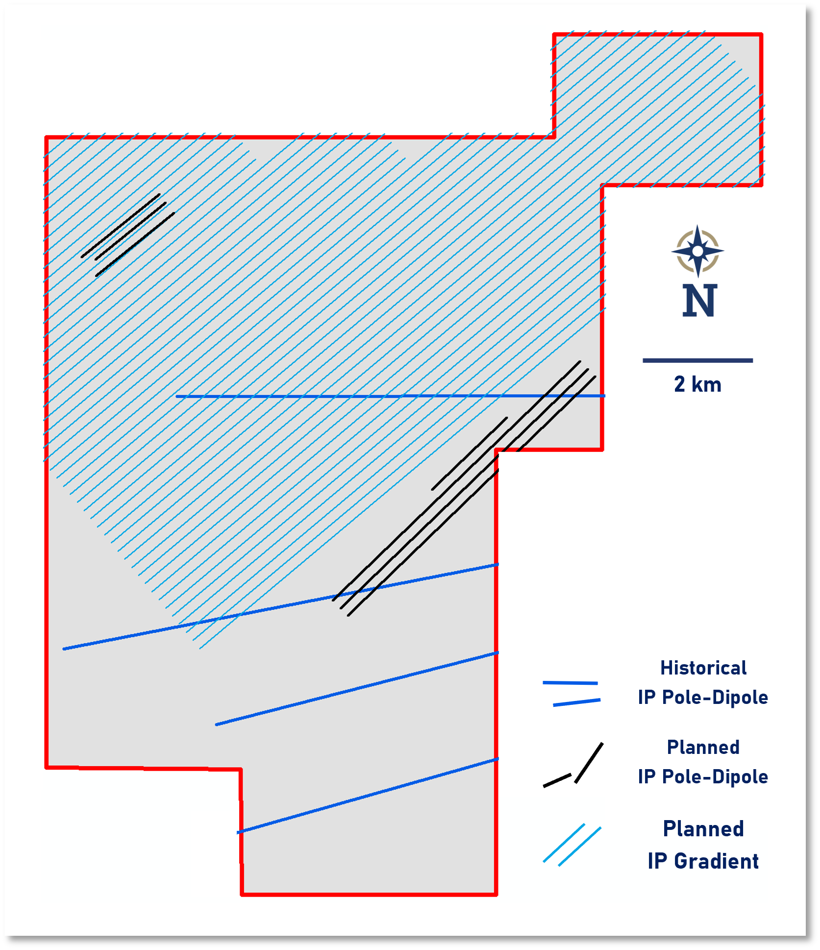 Location of extensive Induced polarization surveys at Cerro Bayo