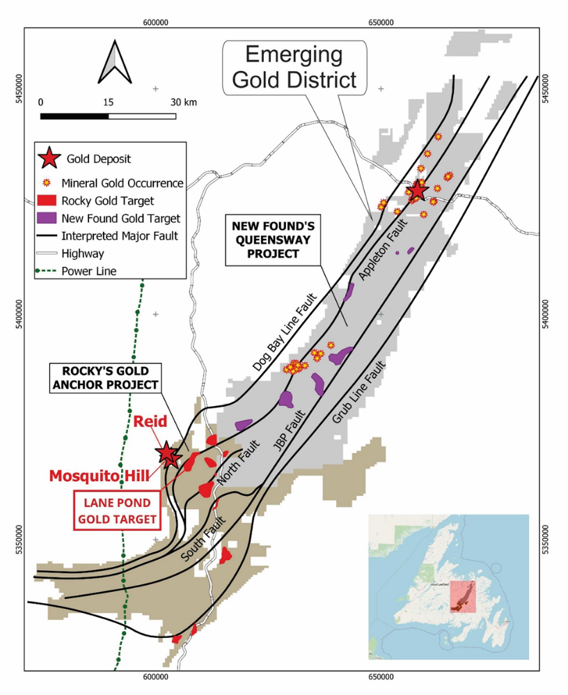 Map 1: Regional Claim Fabric, Deposits, Faults and Gold Targets