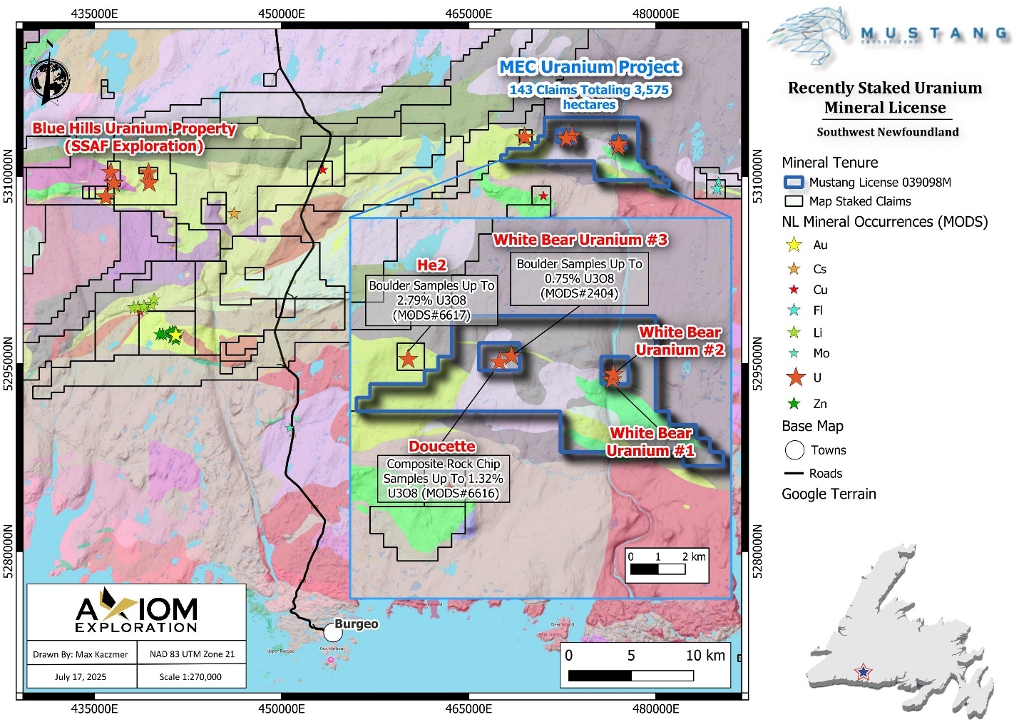Figure 1: Location Map for the Newfoundland Uranium Project, Northern Saskatchewan6, 7, 8, 9