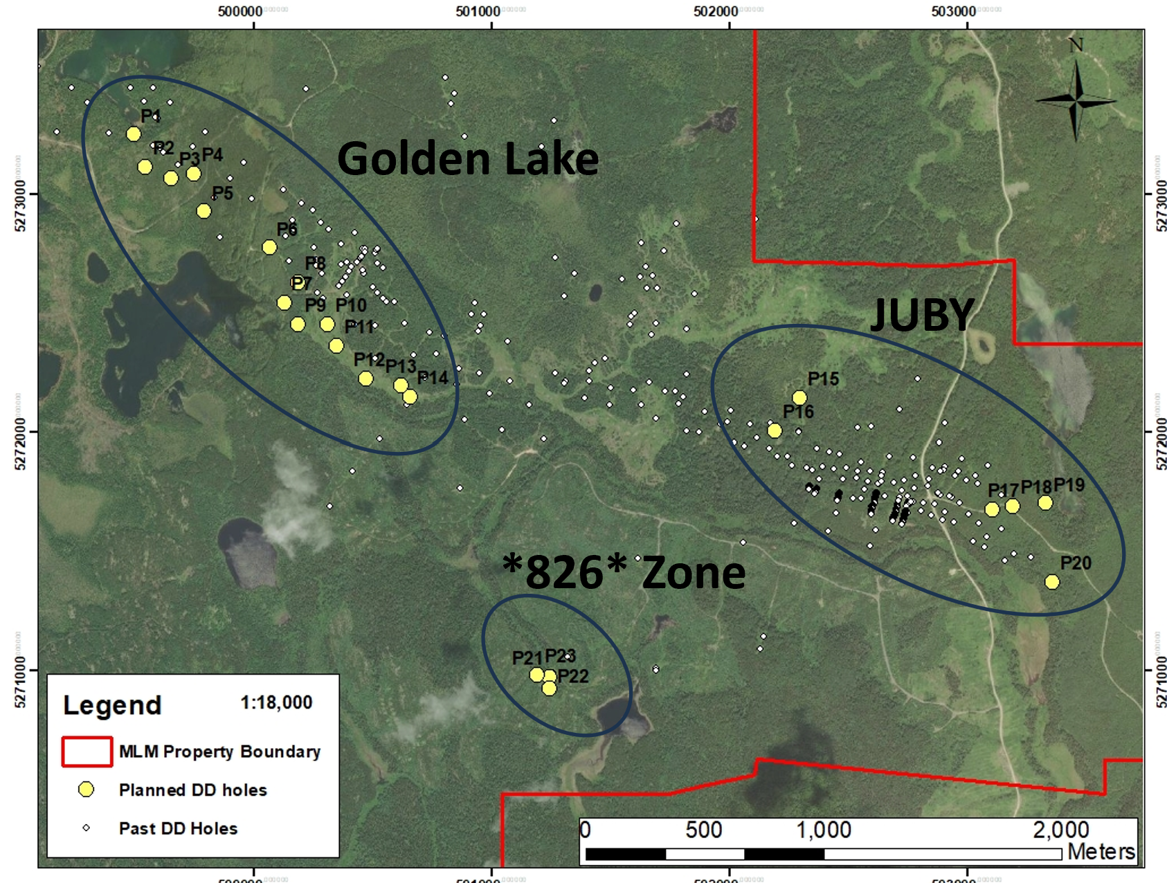 Figure 3 – Plan view of Drill Holes for Exploration Program