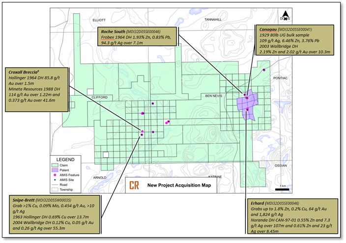 Mineralization highlights of the Copper Road Ben Nevis land package.