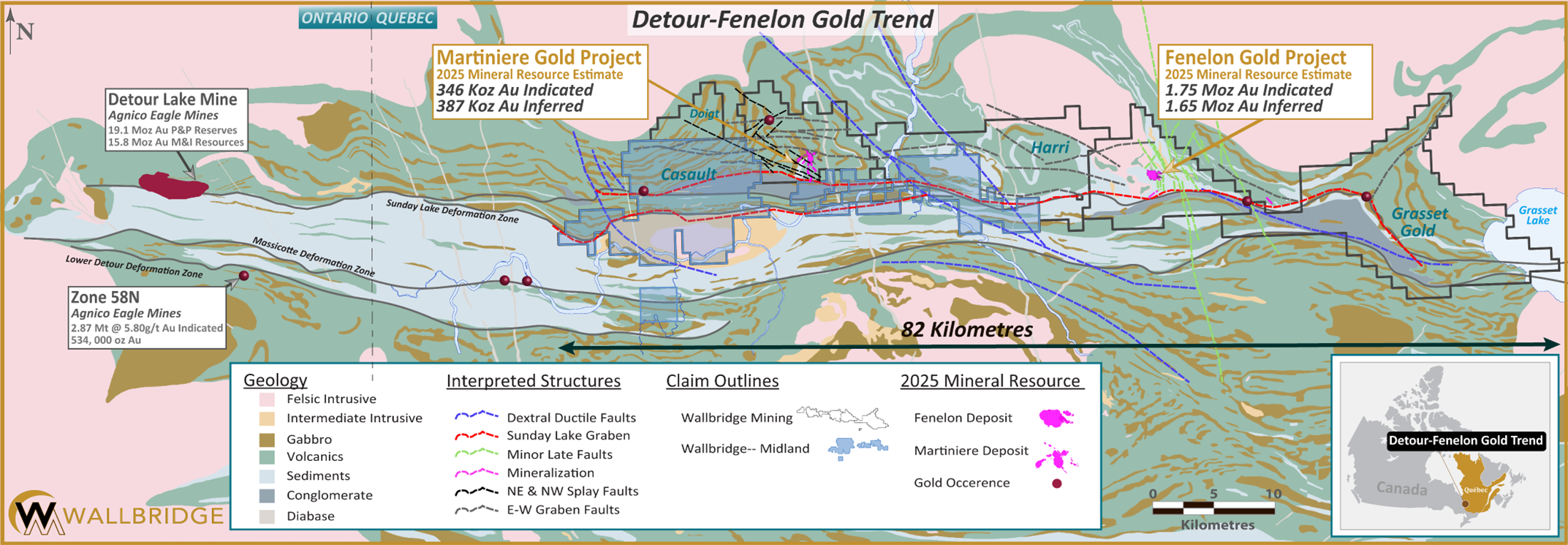 Wallbridge’s Detour-Fenelon Gold Trend Property