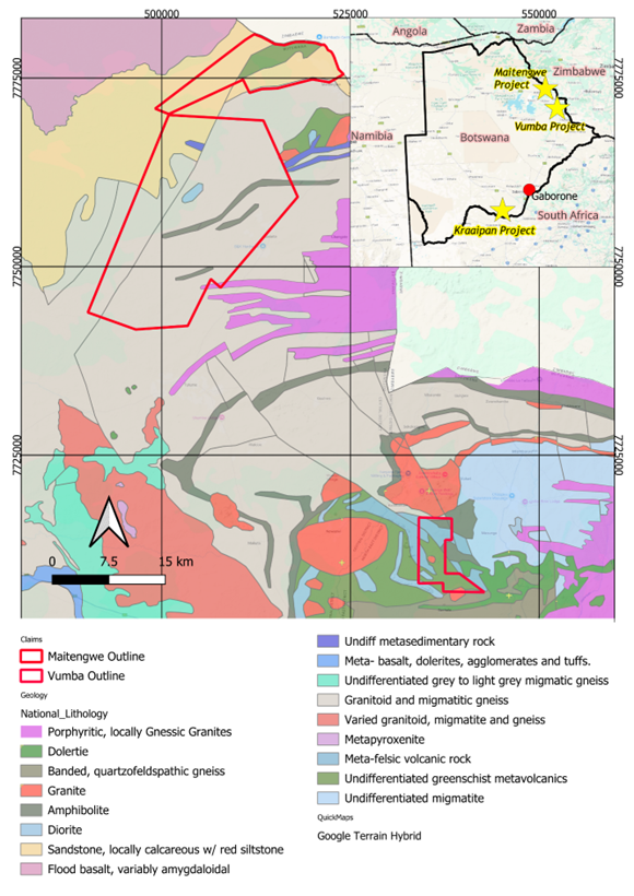 Project Location, with Regional bedrock geology of Botswana. Mod. After Geological Survey of Botswana (1998)
