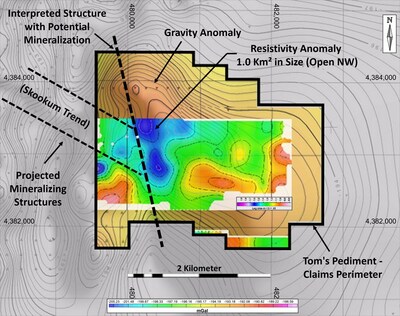 Figure 2 – Resistivity depth slice at a depth of 250-400m with gravity high. (CNW Group/Black Mammoth Metals Corp)