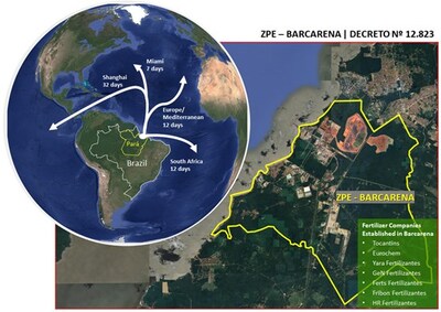 Figure 1: Barcarena Industrial Area, ZPE location and International Routes from Port of Vila do Conde, Barcarena, Pará State (CNW Group/Bravo Mining Corp.)
