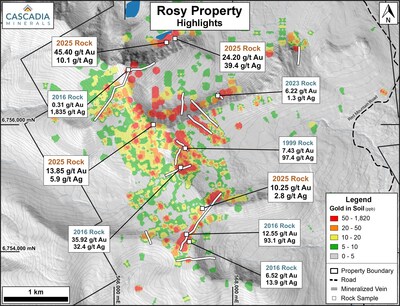 Rosy Highlights (CNW Group/Cascadia Minerals Ltd.) Rosy Highlights (CNW Group/Cascadia Minerals Ltd.)