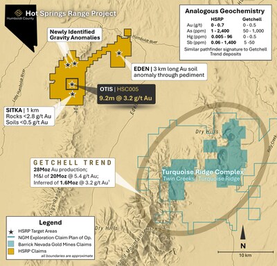 Figure 1: Location of Hot Springs Range Project relative to major gold deposits on Getchell Trend. (CNW Group/Eminent Gold Corp.)