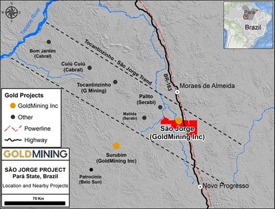 Figure 1  Tapajós Gold District and location of the São Jorge Project. (CNW Group/GoldMining Inc.)