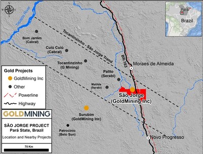 Figure 1 Tapajós Gold District and location of the São Jorge Project. (CNW Group/GoldMining Inc.)