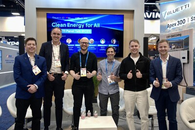 Panelists at the CES 2026 “Clean Energy For All” panel hosted by BLUETTI. From left to right: Eric Saks (Covestro), Henrik Mannesson (Texas Instruments), Tristan Rayner (pv magazine), Dean Ronzoni (Leave No Trace), Illia Zahnitko (BLUETTI), and Chris Pereira (iMpact).