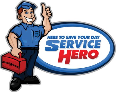 Service Hero logo featuring a smiling cartoon technician in a blue uniform giving a thumbs-up and holding a red toolbox, standing next to an oval badge that reads ‘Here to Save Your Day – Service Hero’ in blue and red text. Service Hero logo featuring a smiling cartoon technician in a blue uniform giving a thumbs-up and holding a red toolbox, standing next to an oval badge that reads ‘Here to Save Your Day – Service Hero’ in blue and red text.