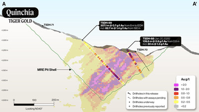 Figure 2: Section A-A' (looking N040°) (CNW Group/Tiger Gold Corp.)