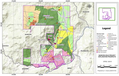 Figure 3: Quinchía Gold Project Deposits and Prospects (CNW Group/Tiger Gold Corp.)