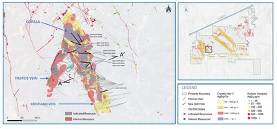 Figure 1: Plan map Copala structure with the location of the geotechnical holes. (CNW Group/Vizsla Silver Corp.)