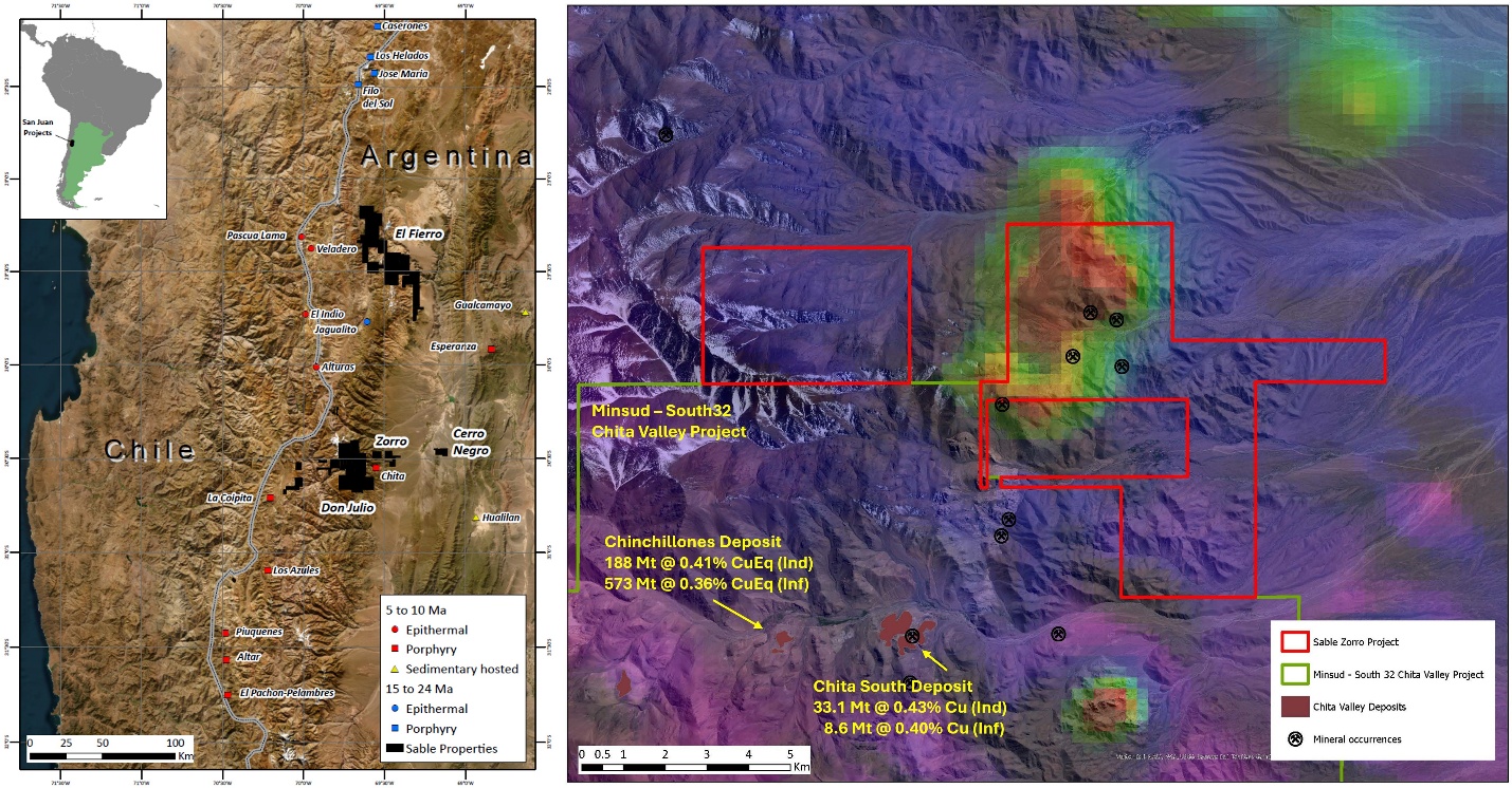 The figure on the left presents the location of Sable’s projects. The figure on the right shows the location of the Zorro Project