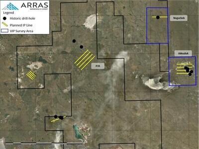 Figure 12: Plan map showing historic drill collars located in the field by Arras geologists and planned geophysics surveys. (CNW Group/Arras Minerals Corp.) Figure 12: Plan map showing historic drill collars located in the field by Arras geologists and planned geophysics surveys. (CNW Group/Arras Minerals Corp.)