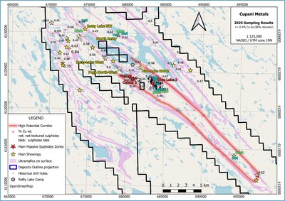 Figure 1: overall sampling sites and main showings (CNW Group/Cupani Metals Corp.)