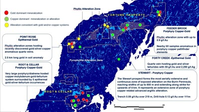 Figure 1. Map showing outlines of Northern Shields Burin Peninsula mineral properties in gold outline and including those portions under an earn-in option agreement in gold shading. (CNW Group/Northern Shield Resources Inc.)