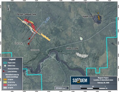 Figure 2. Plan view of the three main zones on the Wagosic project. (CNW Group/Soquem inc.) Figure 2. Plan view of the three main zones on the Wagosic project. (CNW Group/Soquem inc.)