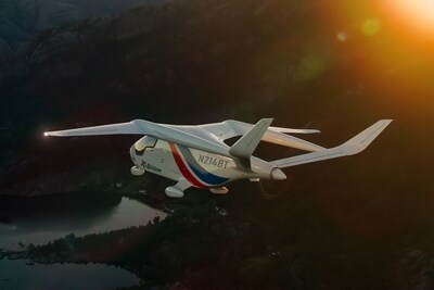 The BETA ALIA electric aircraft operated by Bristow flies over western Norway during the country’s first national electric aviation test project.