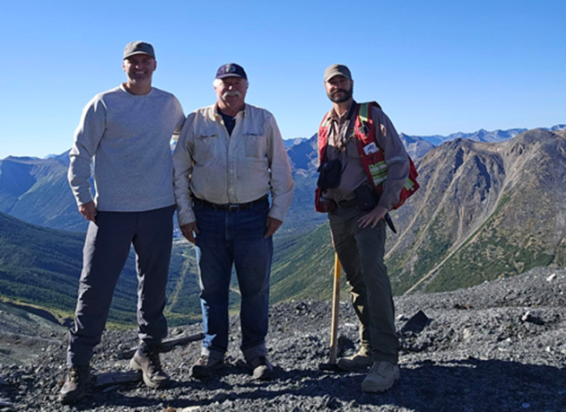 CEO Rob Birmingham, Director Gerry Diakow and head geologist Michael Garagan during a field visit to the Magno project, August 2025