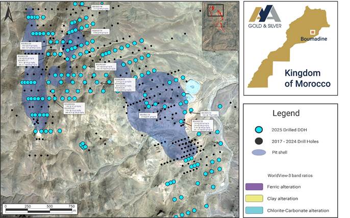 Figure 3 – Surface Plan of Boumadine North, Imariren and Tizi Zones with New DDH Results