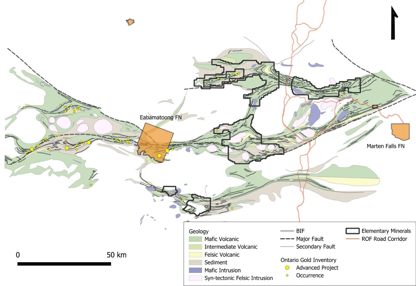Watson claim blocks in the eastern Fort Hope greenstone belt