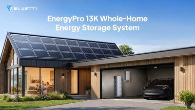 BLUETTI EnergyPro 13K Energy Storage System, featuring an all-in-one design with a hybrid inverter, modular battery packs, and AT1 smart distribution panel for reliable whole-home backup.