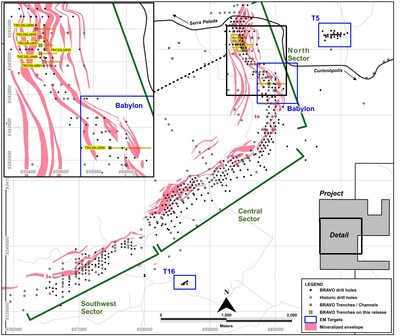 Figure 2: Location of Bravo Trenches Reported in this News Release (CNW Group/Bravo Mining Corp.)