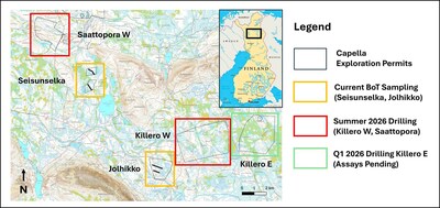 Figure 1. Location of the Seisunselka and Jolhikko Base of Till targets. (CNW Group/Capella Minerals Limited)