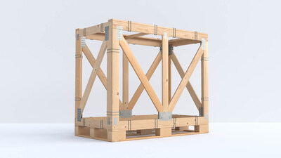 Clamp-Lock 100 is an open-style crate that uses patent-pending steel L-bracket fasteners designed for hand application during assembly. It is suited for commercial equipment, building materials, and infrastructure components.