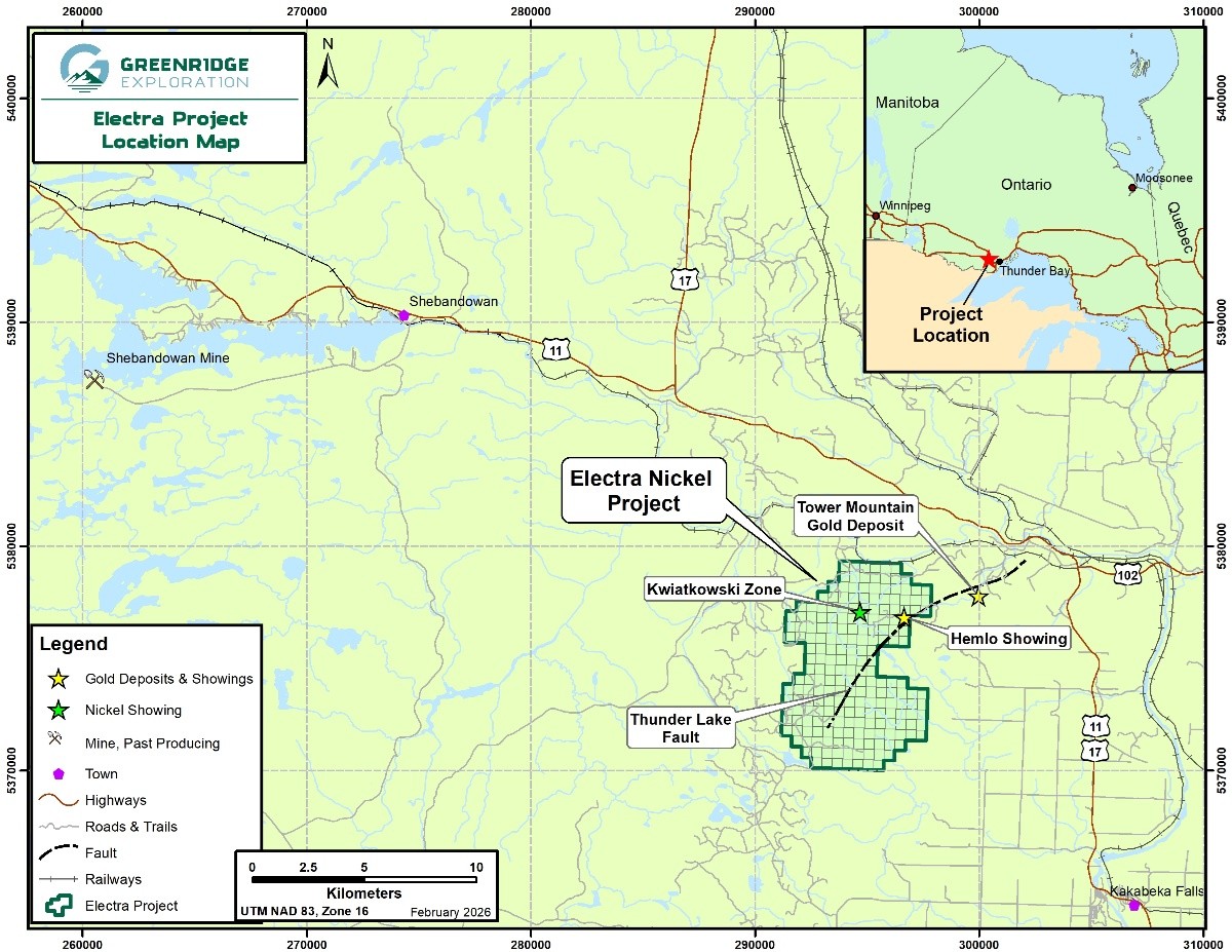 Electra Nickel Project Location with Mineral Deposits and Occurrences